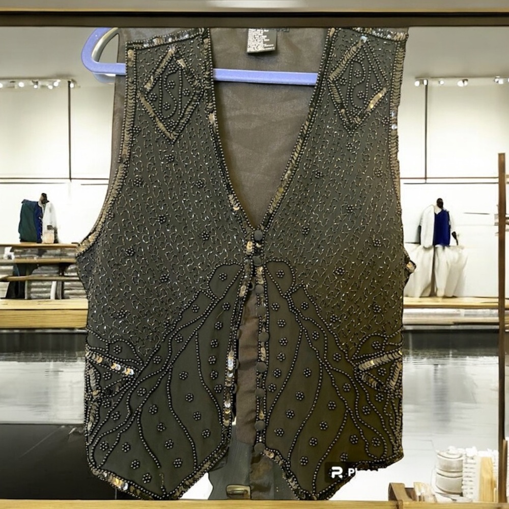 Spenser Jeremy Beaded Vest Black‎ Embellished Evening Top Women’s Size M VTG